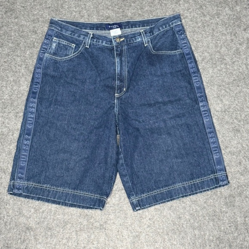 Vintage Guess Jeans Mens 36 Denim Shorts Indigo‎ Logo Tape Baggy Made in USA SS
